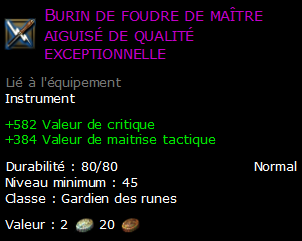 Burin de foudre de maître aiguisé de qualité exceptionnelle