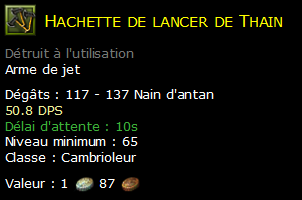 Hachette de lancer de Thain