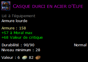 Casque durci en acier d'Elfe