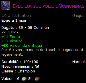 Epée longue polie d'Annuminas