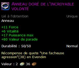 Anneau doré de l'incroyable volonté