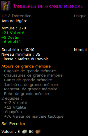 Jambières de grande mémoire