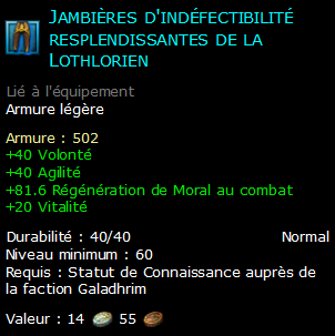 Jambières d'indéfectibilité resplendissantes de la Lothlorien