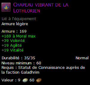 Chapeau vibrant de la Lothlorien