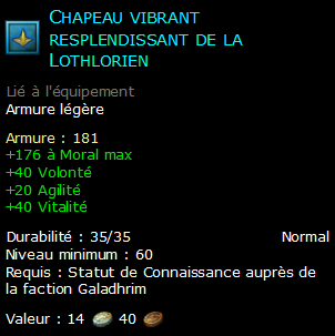 Chapeau vibrant resplendissant de la Lothlorien