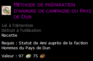 Méthode de préparation d'armure de campagne du Pays de Dun