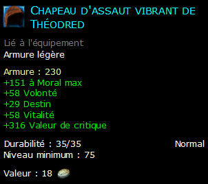 Chapeau d'assaut vibrant de Théodred