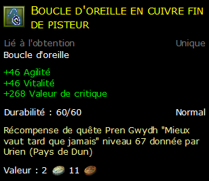 Boucle d'oreille en cuivre fin de pisteur