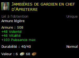 Jambières de gardien en chef d'Apreterre