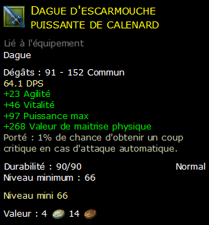 Dague d'escarmouche puissante de calenard