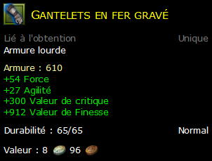 Gantelets en fer gravé