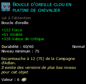 Boucle d'oreille clou en platine de chevalier