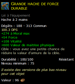 Grande hache de force durable