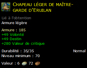 Chapeau léger de maître-garde d'Eruilan