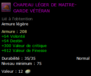 Chapeau léger de maitre-garde vétéran