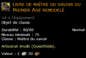 Livre de maître du savoir du Premier Age remodelé