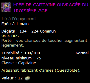 Epée de capitaine ouvragée du Troisième Age