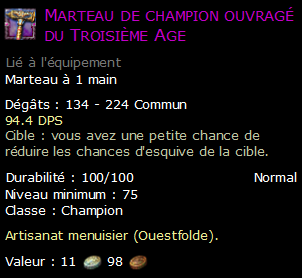 Marteau de champion ouvragé du Troisième Age