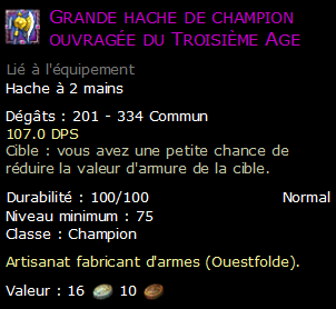 Grande hache de champion ouvragée du Troisième Age