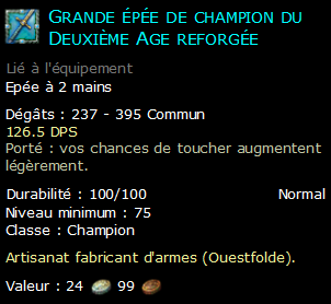 Grande épée de champion du Deuxième Age reforgée