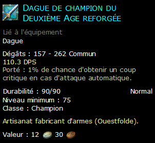 Dague de champion du Deuxième Age reforgée