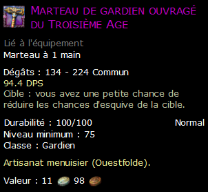 Marteau de gardien ouvragé du Troisième Age