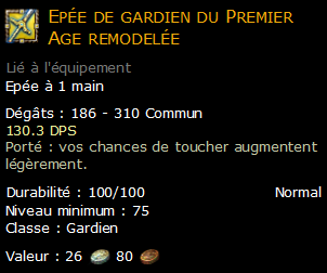 Epée de gardien du Premier Age remodelée