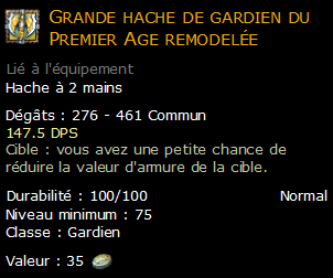 Grande hache de gardien du Premier Age remodelée