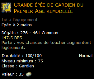 Grande épée de gardien du Premier Age remodelée