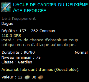 Dague de gardien du Deuxième Age reforgée