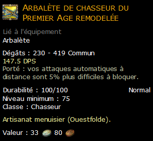 Arbalète de chasseur du Premier Age remodelée