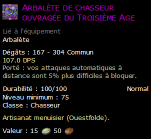 Arbalète de chasseur ouvragée du Troisième Age