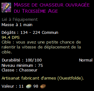 Masse de chasseur ouvragée du Troisième Age