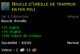 Boucle d'oreille de trappeur en fer poli