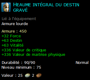 Heaume intégral du destin gravé