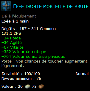 Epée droite mortelle de brute