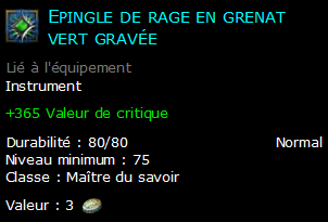 Epingle de rage en grenat vert gravée