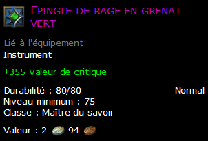 Epingle de rage en grenat vert