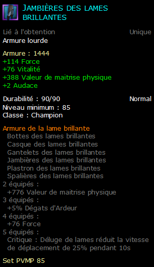 Jambières des lames brillantes