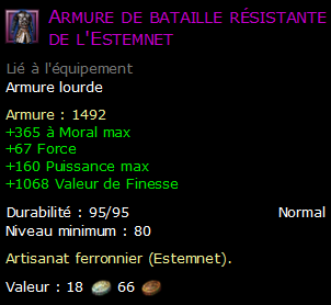 Armure de bataille résistante de l'Estemnet