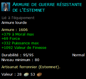 Armure de guerre résistante de l'Estemnet