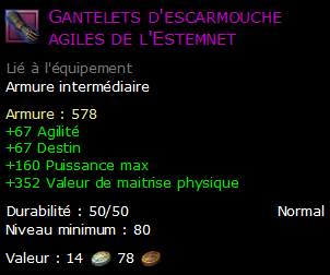 Gantelets d'escarmouche agiles de l'Estemnet