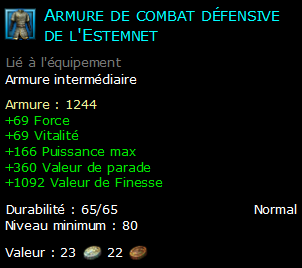 Armure de combat défensive de l'Estemnet