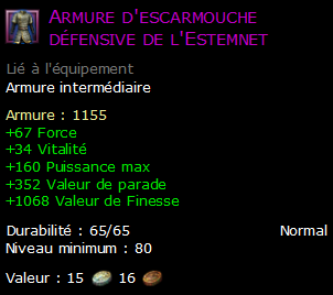 Armure d'escarmouche défensive de l'Estemnet