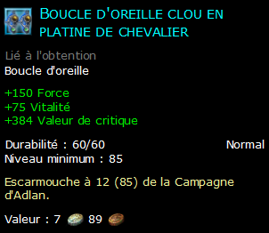 Boucle d'oreille clou en platine de chevalier