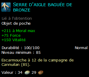 Serre d'aigle baguée de bronze