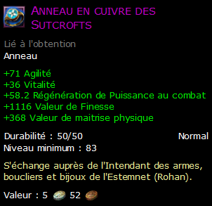 Anneau en cuivre des Sutcrofts