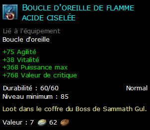 Boucle d'oreille de flamme acide ciselée